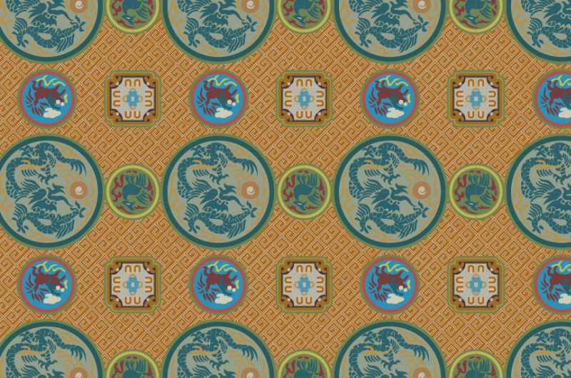 中国传统织锦图案，织锦服饰金龙祥云图案