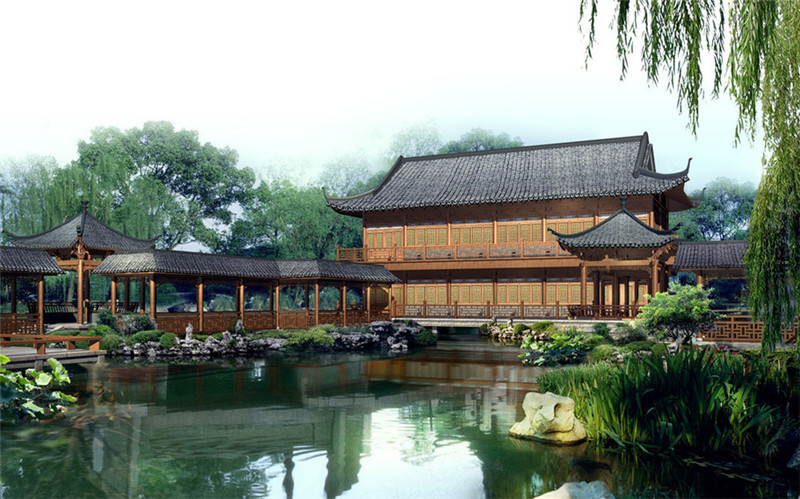 中式传统东方园林设计效果图（三）