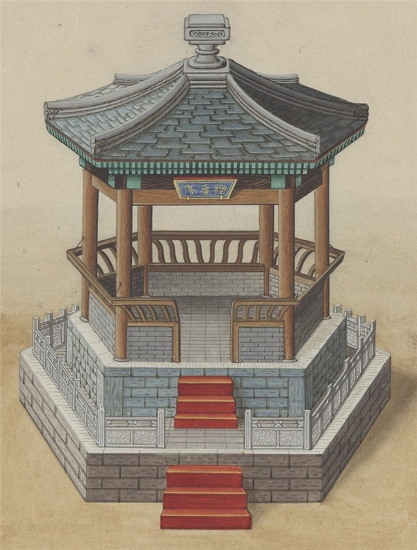 中国传统建筑亭的手绘系列4