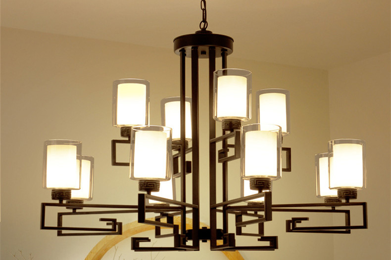 新中式客厅复古大吊灯，铁艺室内灯具