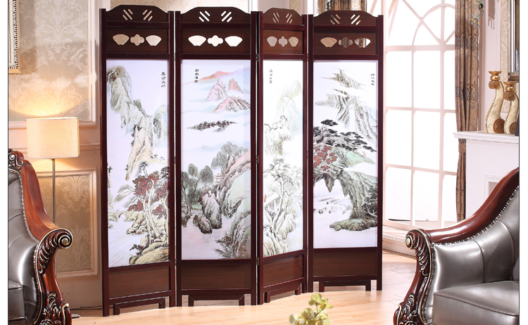 中国风实木古典屏风隔断，山水画中式屏风
