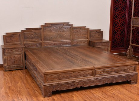 明清古典鸡翅木家具，仿古实木雕花中式床