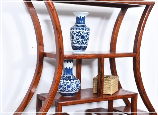 古典中式实木花瓶造型榆木博古架