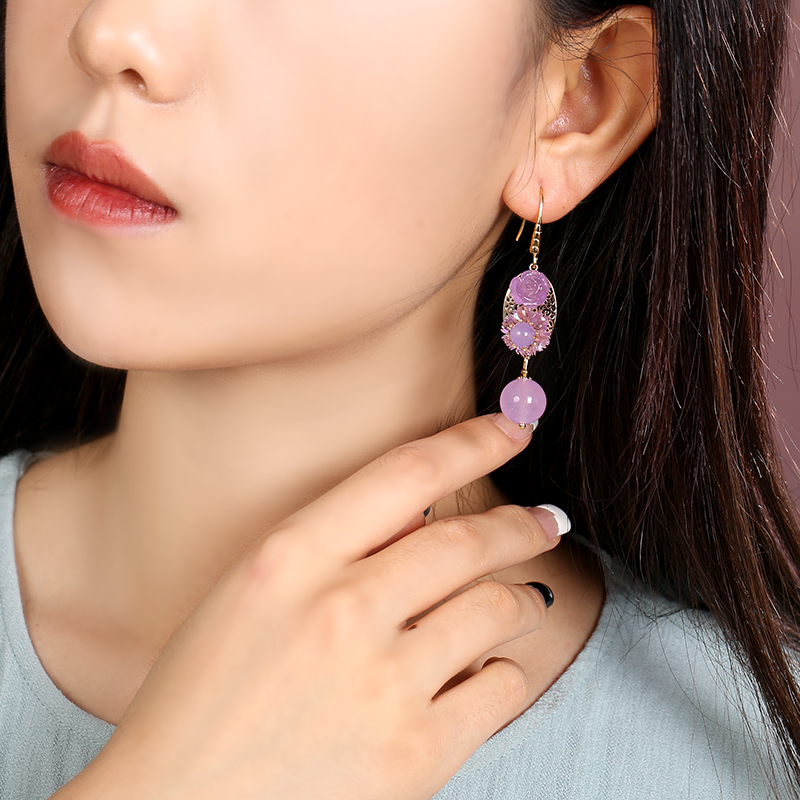 高贵典雅紫色系耳环，优雅妩媚的古风首饰