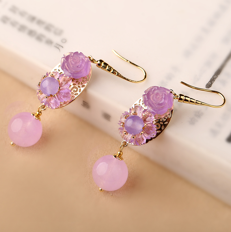 高贵典雅紫色系耳环，优雅妩媚的古风首饰
