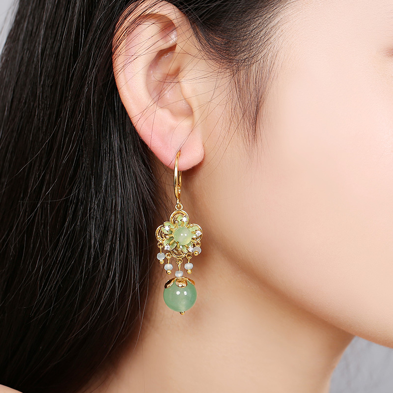 绿色森系花朵耳饰，小清新气质耳环