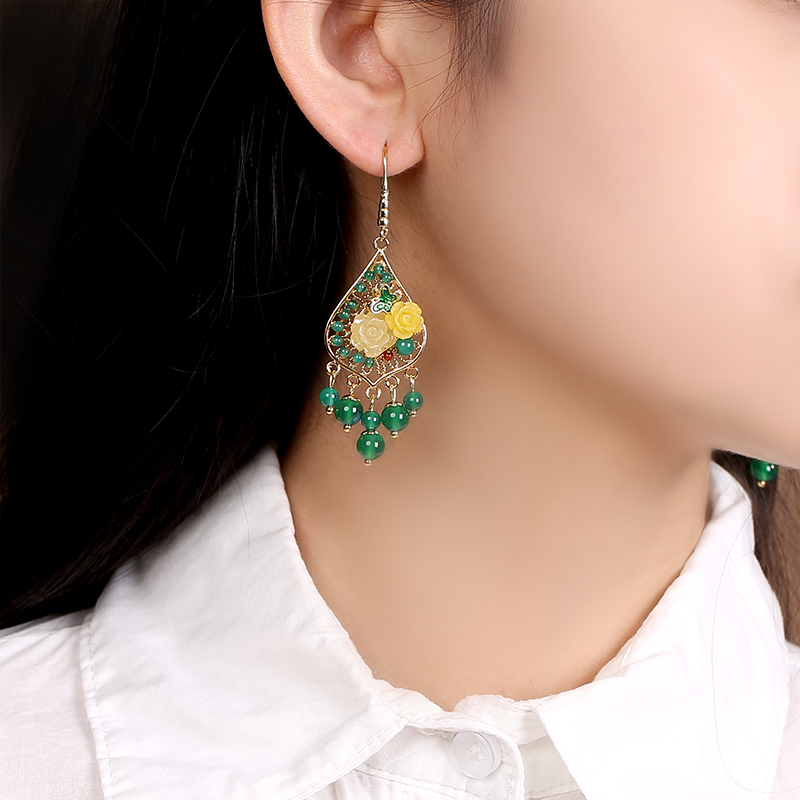 凤栖梧古典耳环：超仙绿色森系耳环首饰
