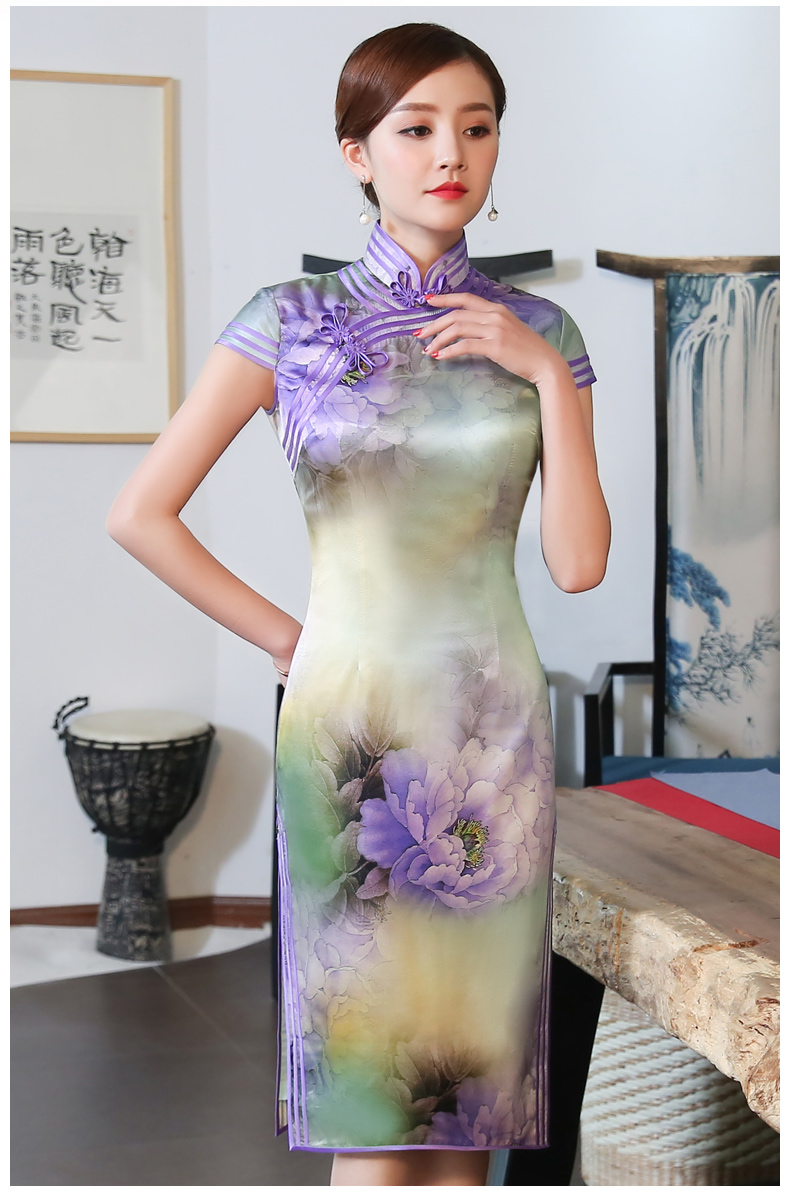 高贵紫清旗袍，唯美娇艳旗袍裙