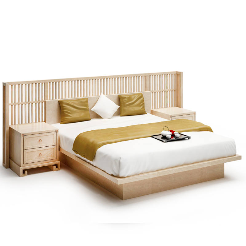中式实木双人床1.8米大床，简约现代样板房家具