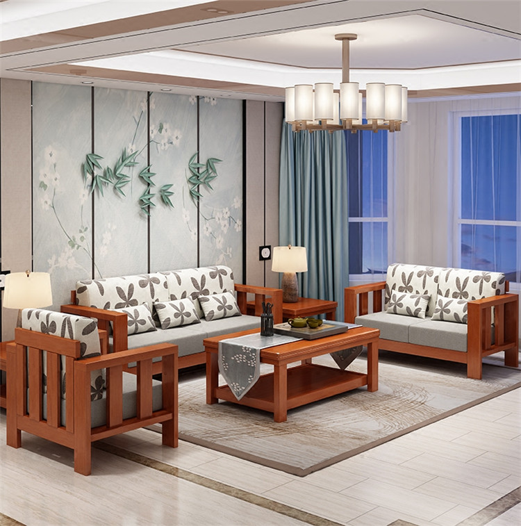 新中式古典简约实木沙发组合