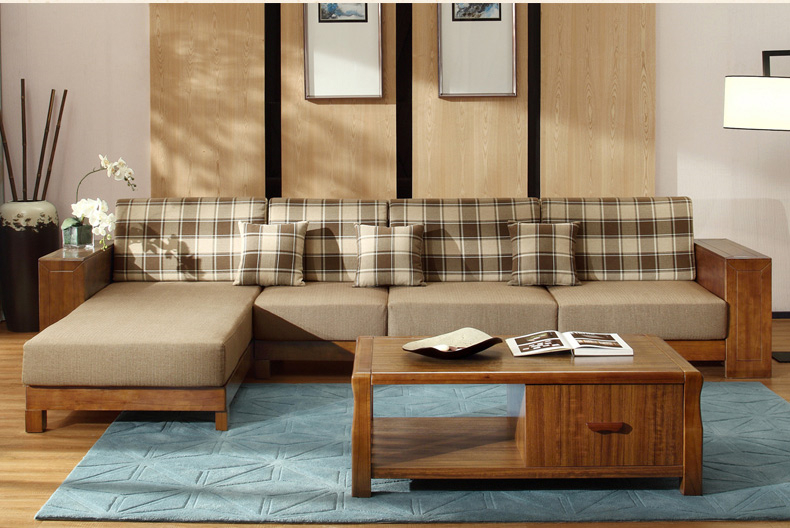 现代新中式实木橡胶木沙发组合