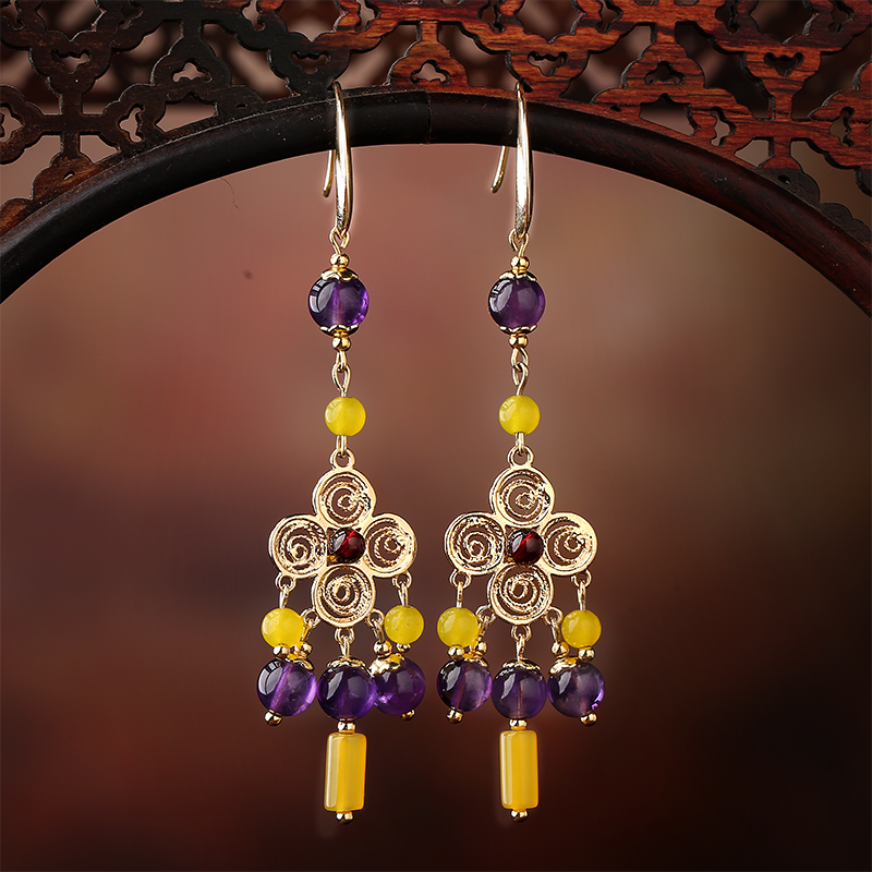 贵族之色耳环，紫水晶气质古风耳饰首饰