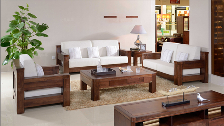 中式实木黑胡桃客厅组合沙发