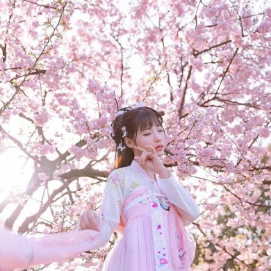 传统华夏粉色汉服，汉元素清新淡雅汉服图片