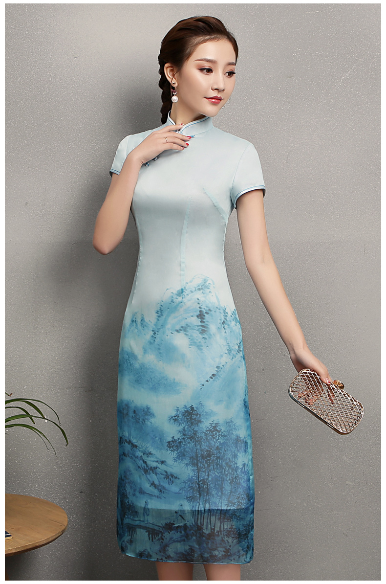 蓝墨中国风旗袍，时尚中式旗袍裙