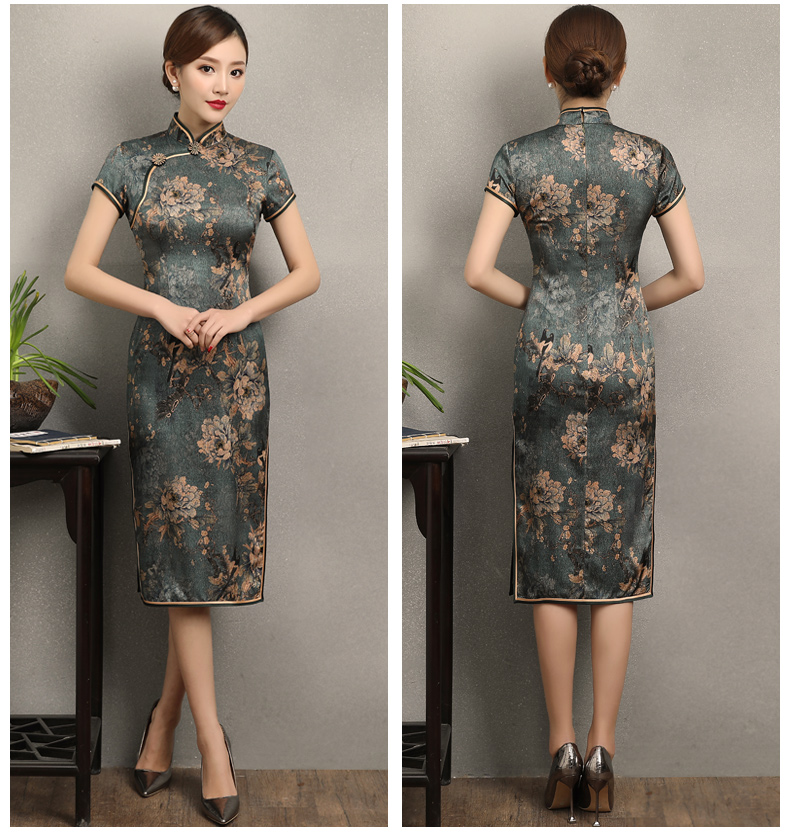 中国风花牡丹旗袍，复古典雅修身旗袍裙