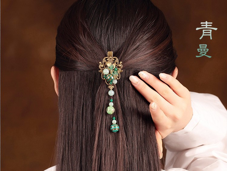 复古风青曼发夹，优雅中国风发饰头饰