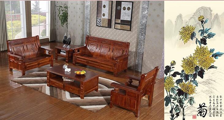 中式仿古家具香樟木雕花实木沙发