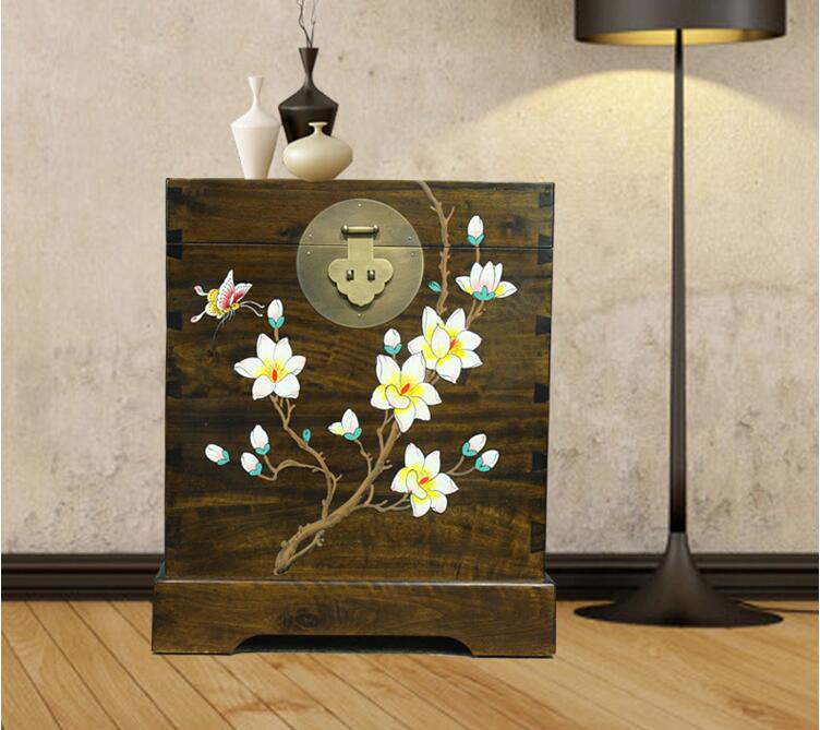 新中式古典手绘香樟木箱子