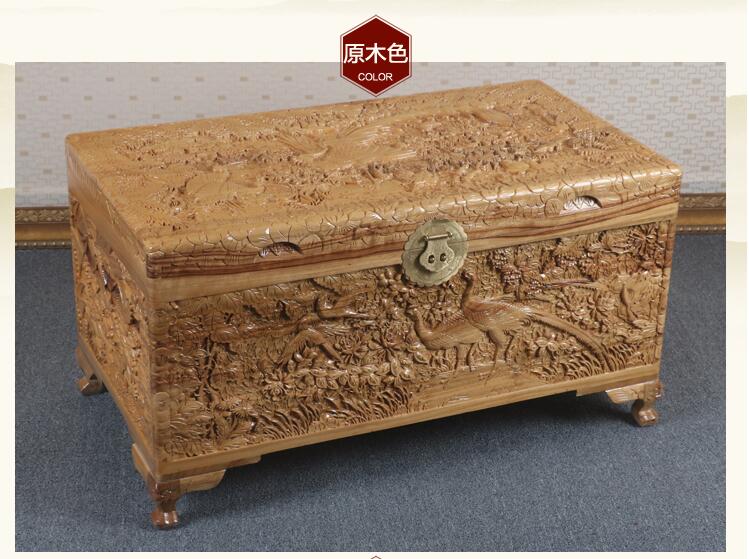 中式仿古雕花婚嫁箱全香樟木箱子