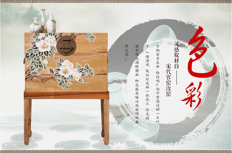 新中式香樟木官箱实木复古做旧彩绘储物箱