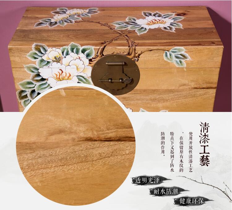 新中式香樟木官箱实木复古做旧彩绘储物箱