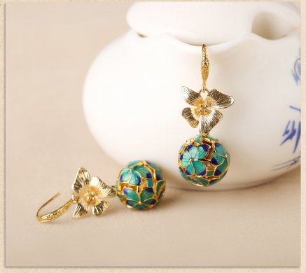 民族古风景泰蓝耳环，超仙花朵耳环首饰
