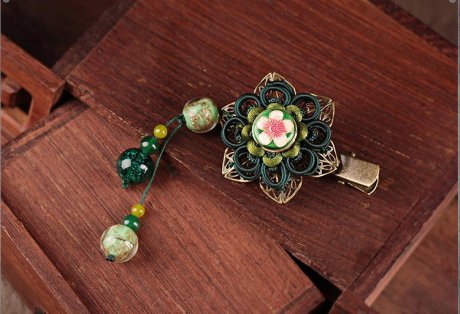古典绣春发夹：中国风流苏花朵发夹头饰