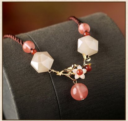 中国风情水晶粉色锁骨链，气质时尚项链首饰