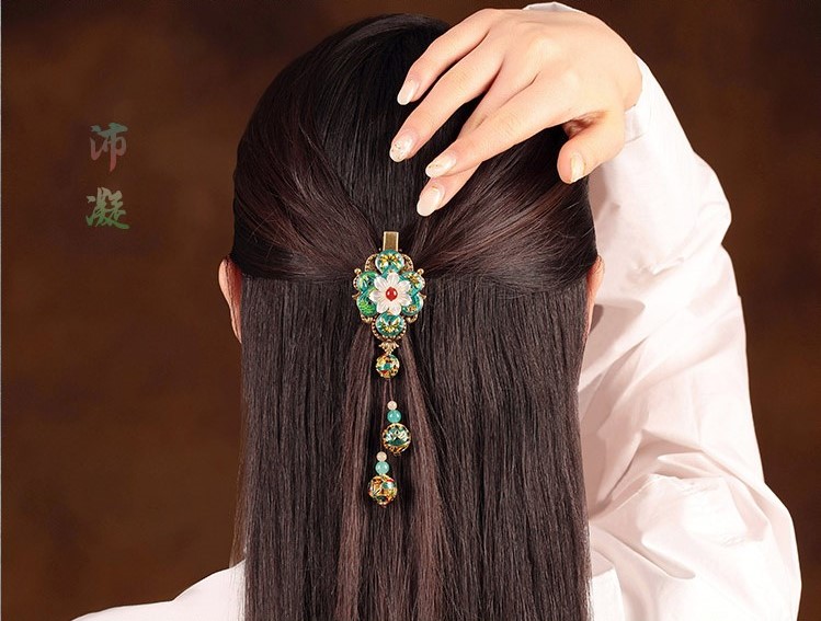 翠意盎然发夹，古典中国风花朵头饰