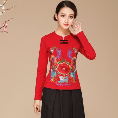 中国风云南民族风服装，红色刺绣上衣民族服装
