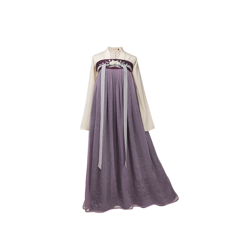 灵动紫色齐胸襦裙汉服，淡雅花朵刺绣汉服图片