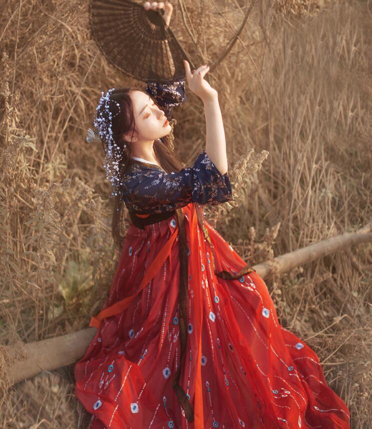 传统齐胸襦裙，锦绣烫金刺绣汉服图片