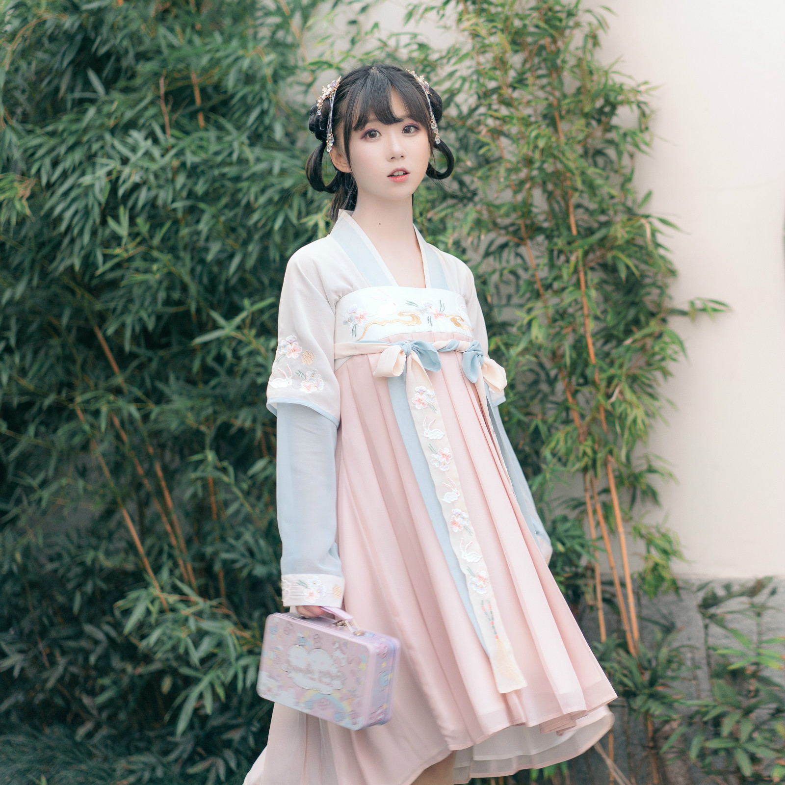 汉元素绣花仙女裙，改良汉服对襟齐胸襦裙