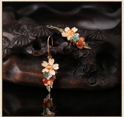 超仙气质花卉耳环，典雅镀金耳饰首饰