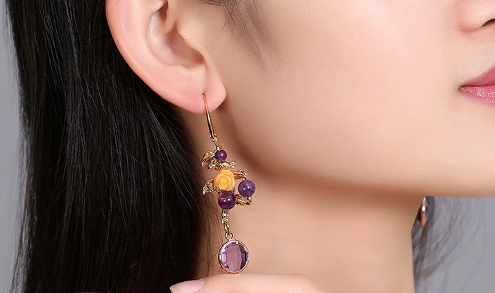 古风宫廷气质耳环，淡紫个性鸟儿耳饰首饰