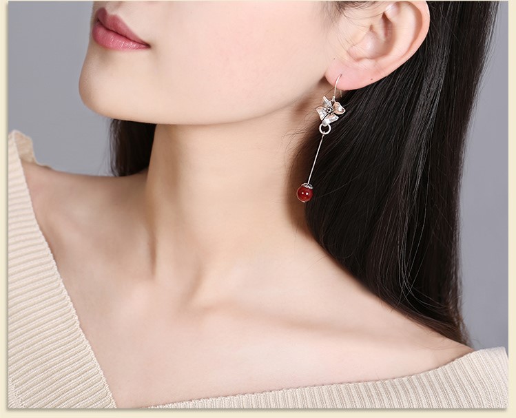 纯银花吊坠耳环，复古中国风古典耳饰首饰