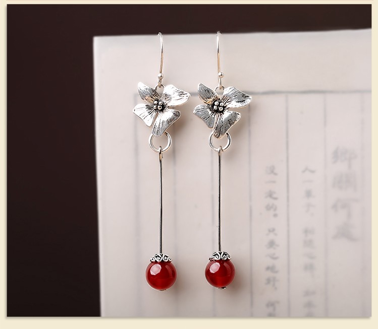 纯银花吊坠耳环，复古中国风古典耳饰首饰