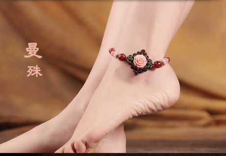 花漾绽香脚链：粉玫瑰贝壳花朵脚链