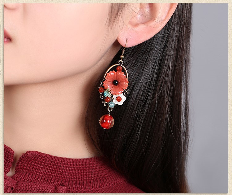 气质中国风耳环：唯美玛瑙花朵耳坠耳环