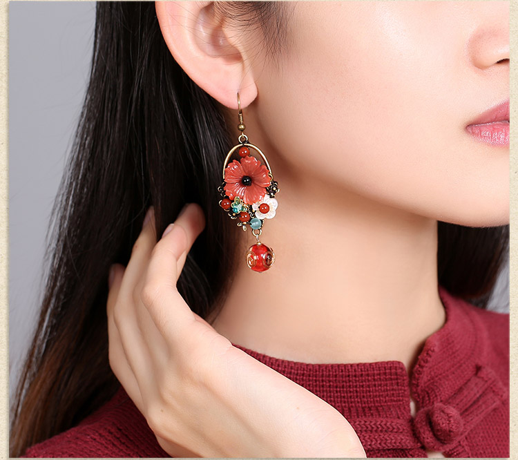 气质中国风耳环：唯美玛瑙花朵耳坠耳环
