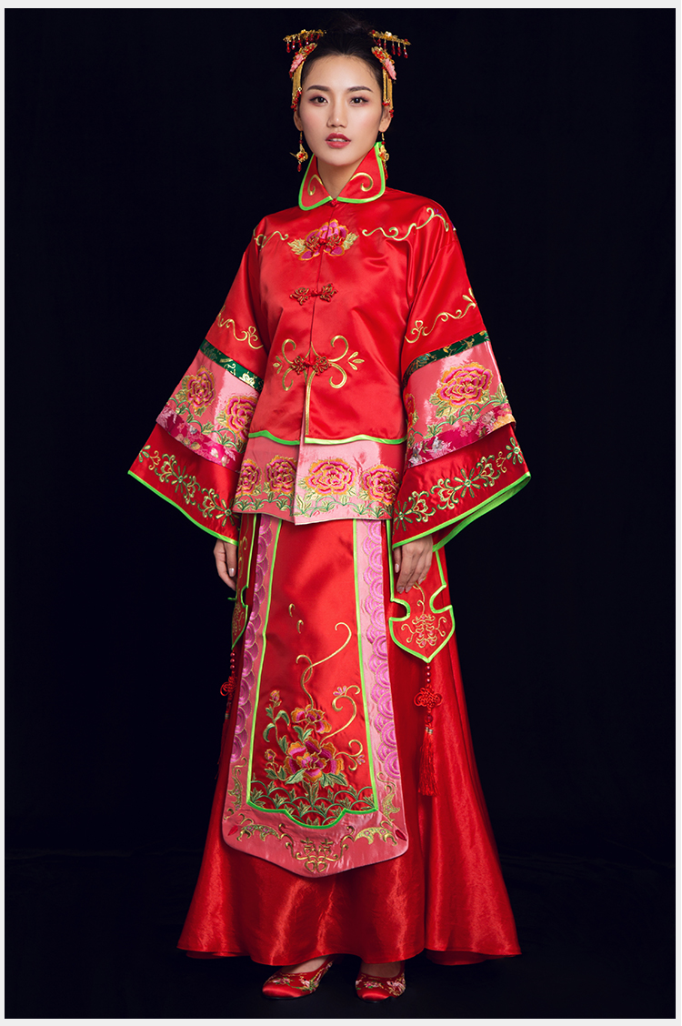 紫韵中式礼服：牡丹花刺绣新娘礼服