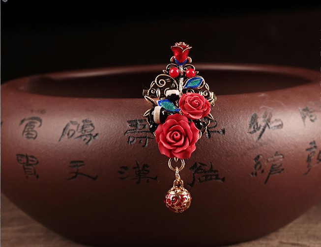 古典红艳玫瑰胸花胸针饰品