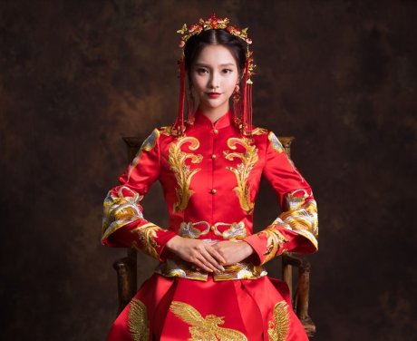 传统吉祥中式礼服，奢华凤凰新娘礼服
