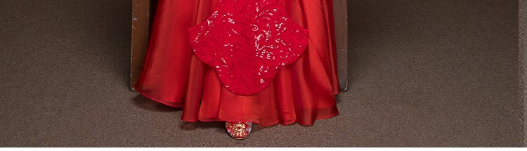 荷叶边袖新娘结婚礼服，优雅网纱蓬松中式礼服