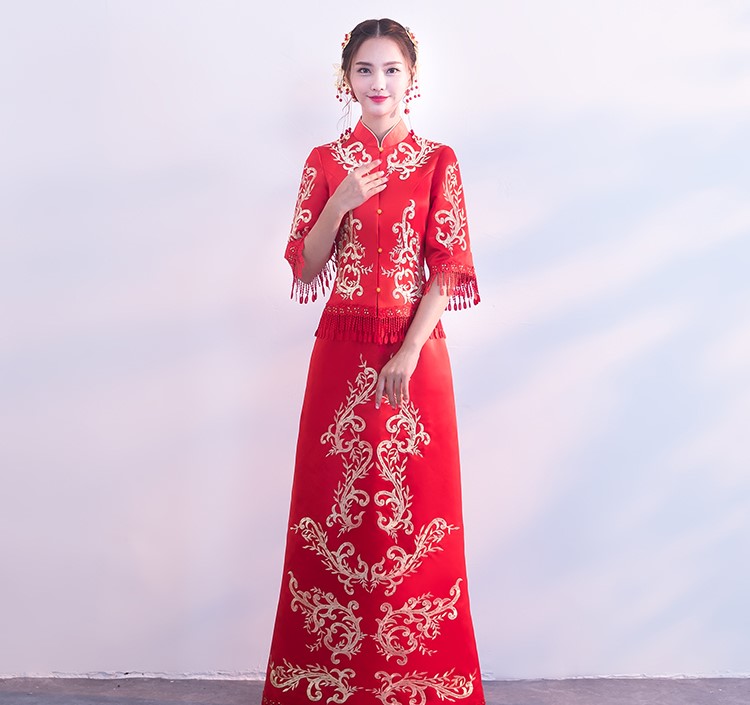 时尚修身新娘结婚礼服，龙凤褂中式礼服