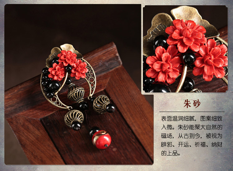 中国风红胸花朱砂胸针饰品