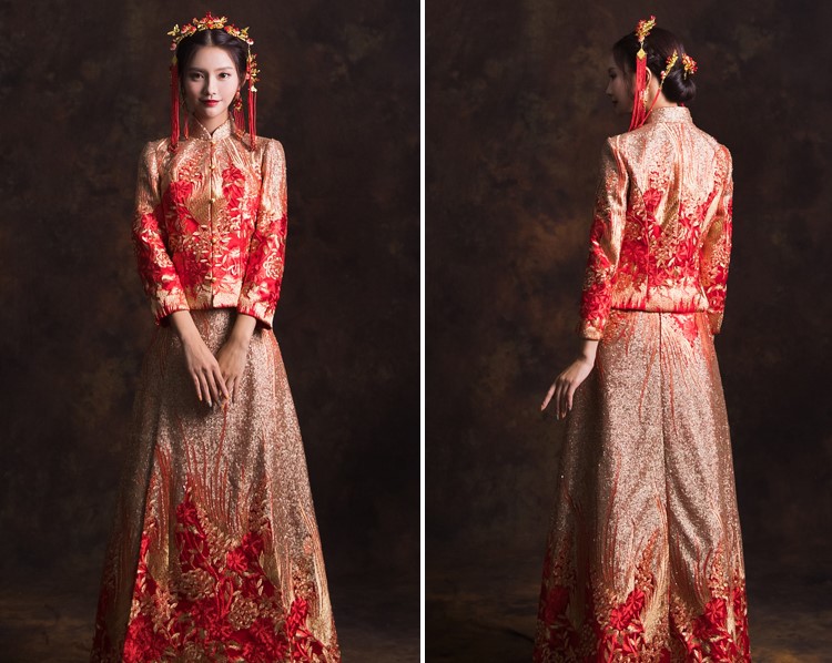 古典新娘结婚礼服，喜悦花朵中式礼服