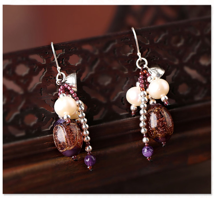 淡紫复古珍珠琉璃耳环