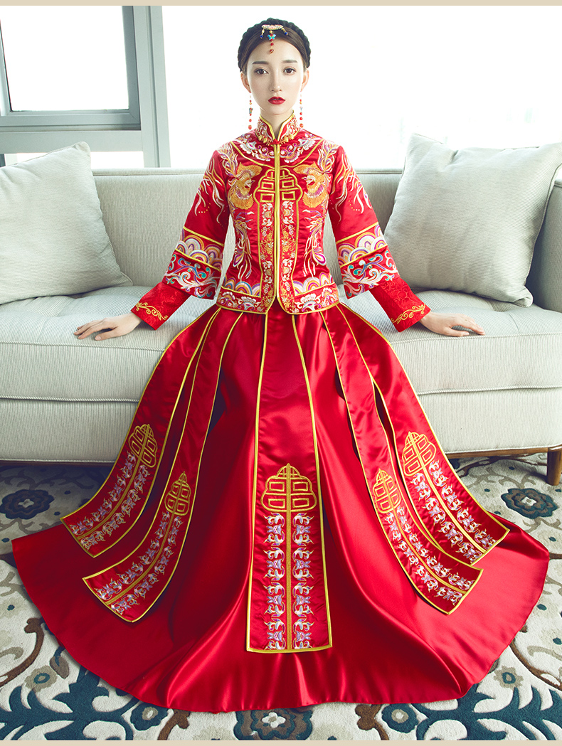古典东方韵味双喜刺绣中式礼服新娘礼服